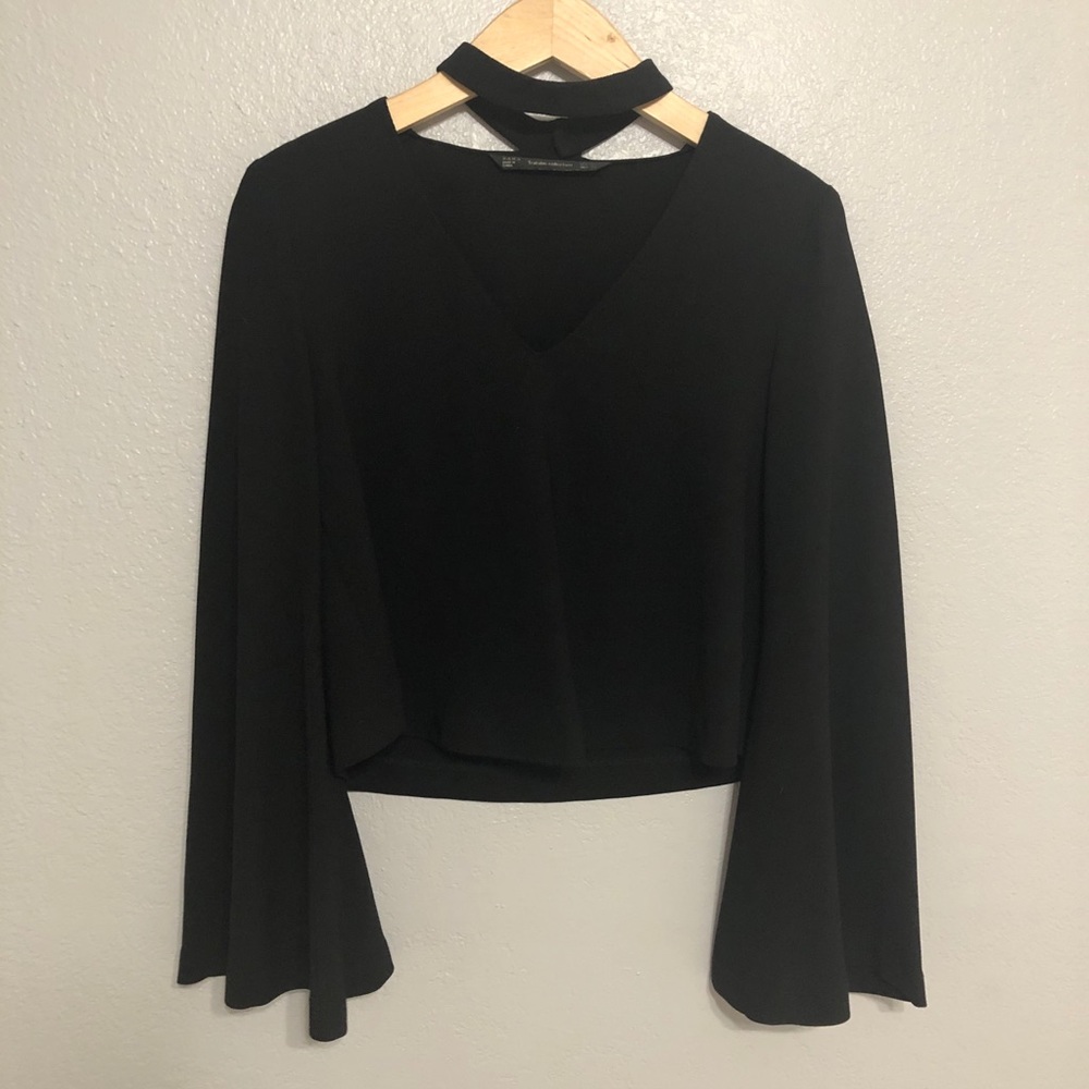 Zara Trafaluc Collection bell sleeve choker top